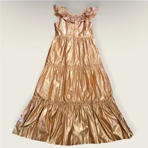 NWT Janie Jack X Rachel Zoe Metallic Dress Gold Ruffled